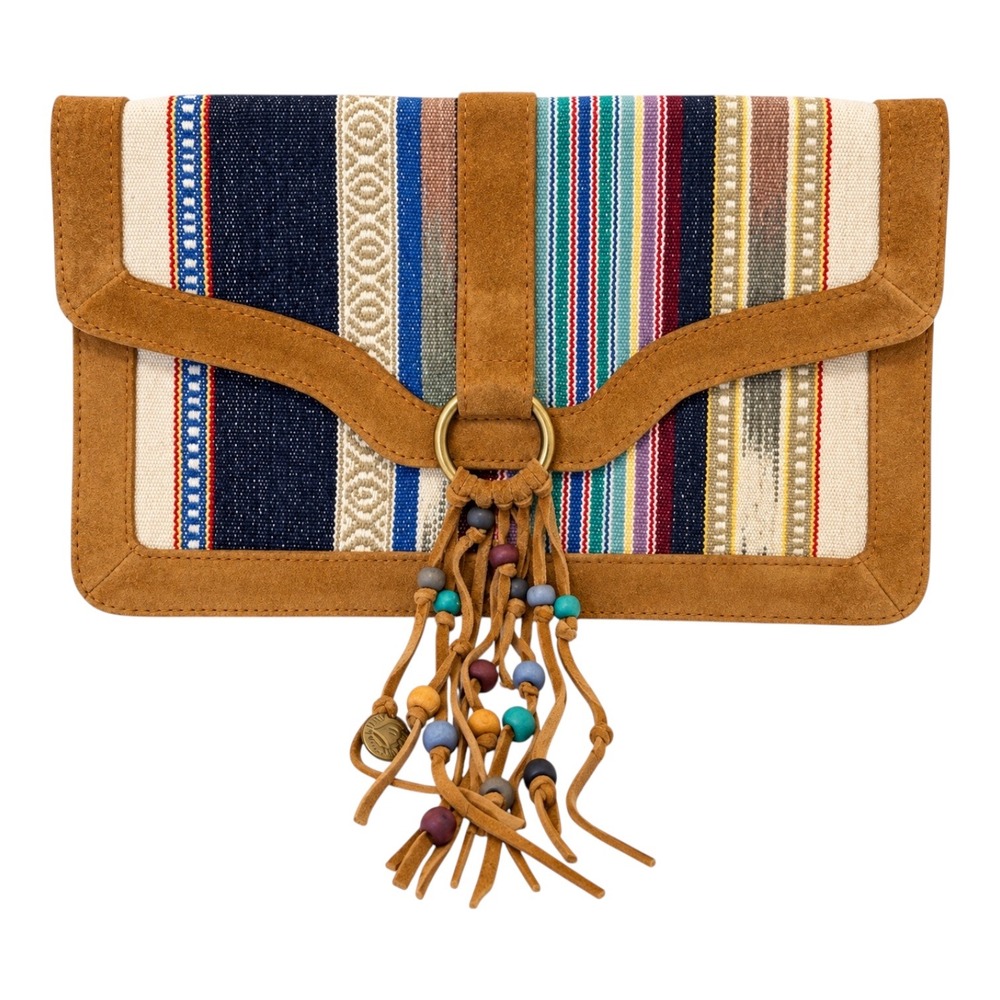 Shiraleah Chicago Clutch‎ Bag Boho Southwestern Stripe Suede Leather Fringe